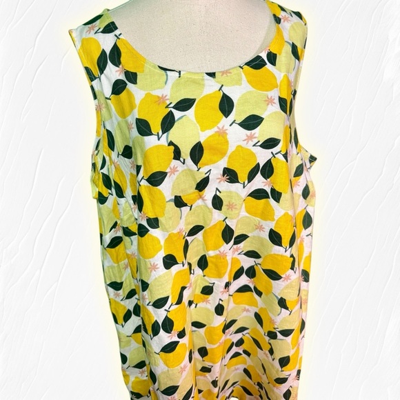 NWT C&C California 100% Linen Summer Lemon & Leaf Printed Shift Dress Size 2X - Picture 4 of 15